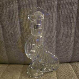Clear Glass Rooster Decanter, Vase, Bottle With Removable Head 9"
